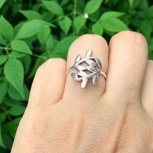 925 Sterling Silver Olive Branch Ivy Leaf Ring